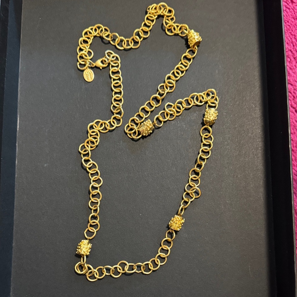 Authentic Susan  Shaw Gold Link Station Necklace - Elegant Women's Jewelry